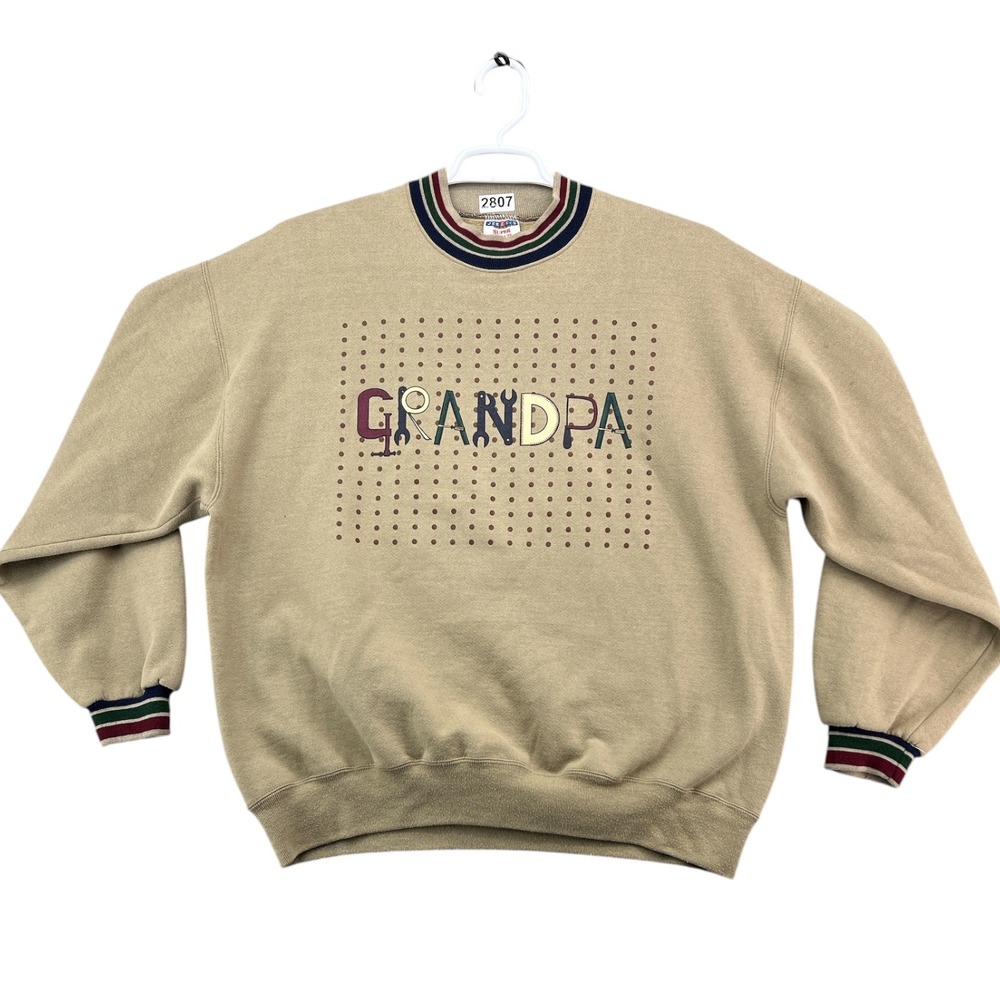 Vintage Jerzees Super Sweats Grandpa Tool Graphic Sweatshirt Tan XL Made in USA